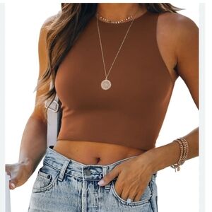 Brown Sleeveless Crop Top